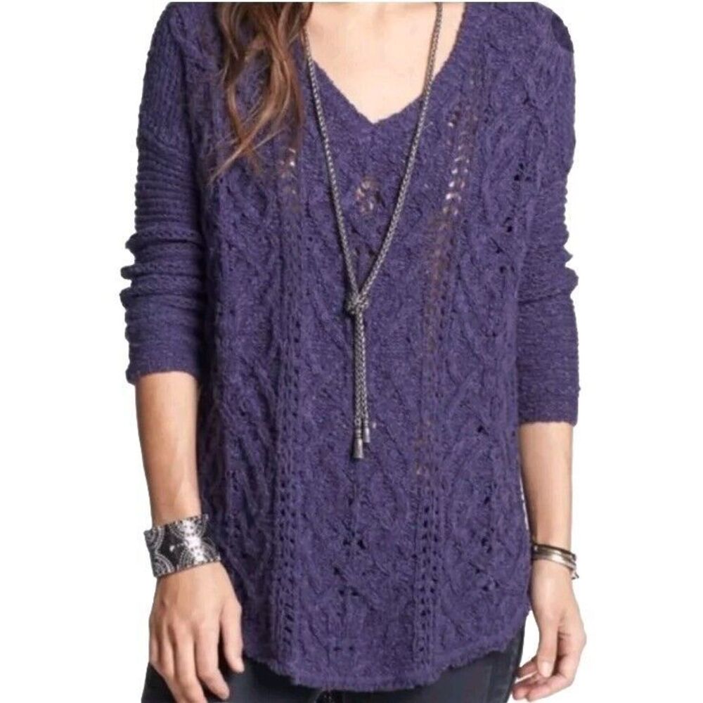 Free People Purple V-Neck Cable Knit Sweater NWOT XS